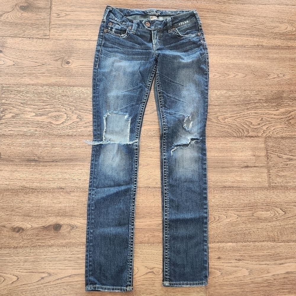 Silver Slim Bootcut Tuesday Super Distressed Jeans